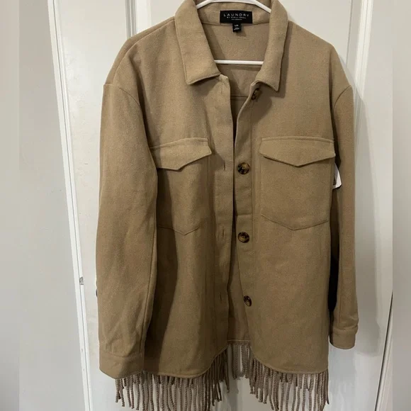 Laundry‎ by Shelli Segal Shacket fringe Tan NWT large - Picture 2 of 4
